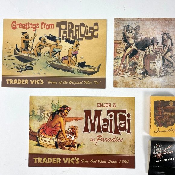 Trader Vics 75th Anniversary Lot Tiki Postcards Matches Swizzle Coasters Sticker - Picture 11 of 12